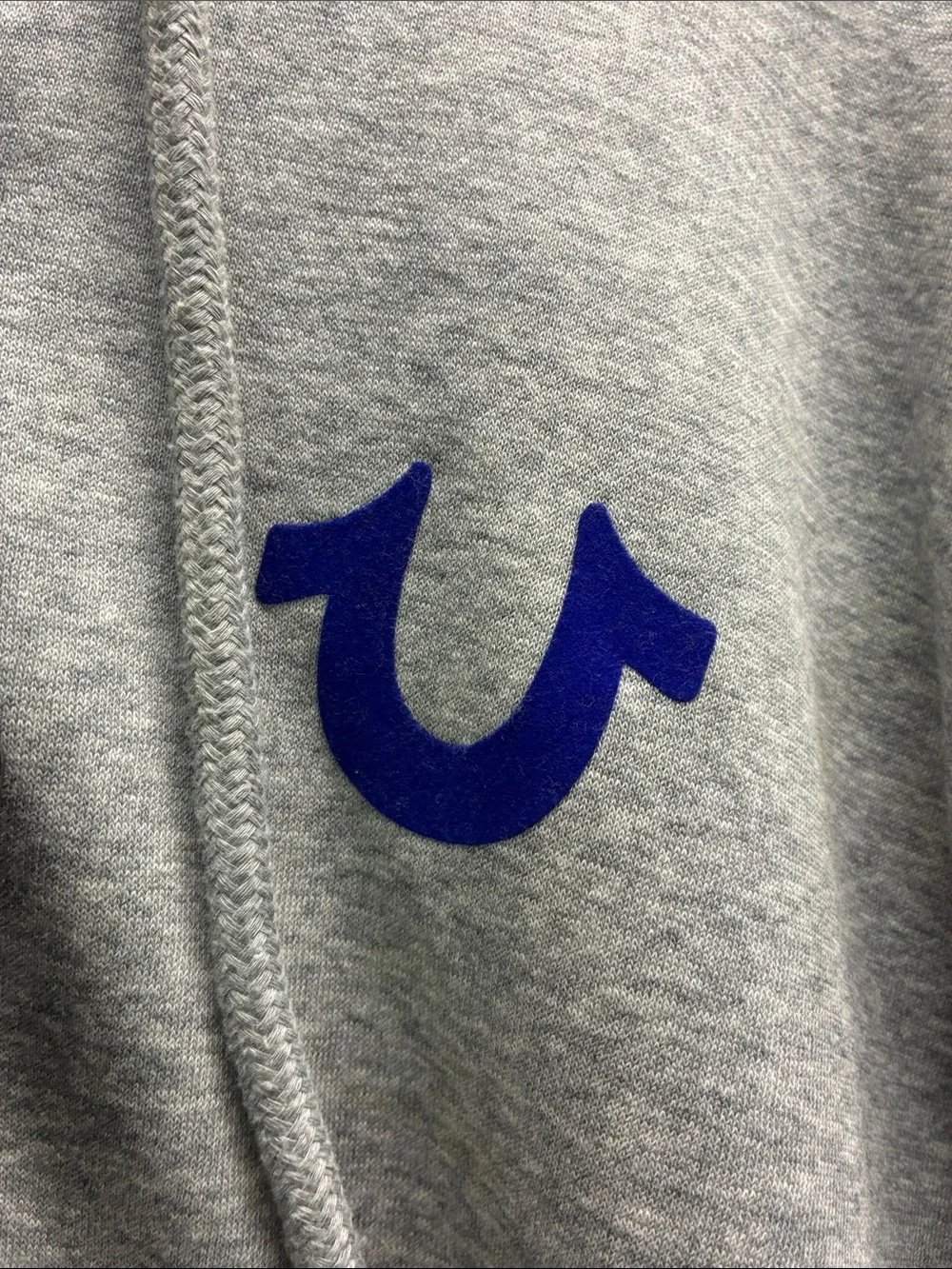 True Religion Heather Gray Full-Zip Hoodie with Blue Logo